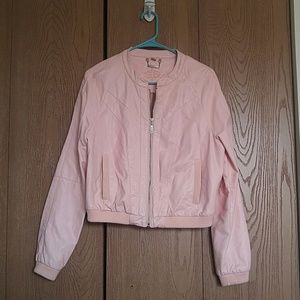 Pink Leather Bomber Jacket